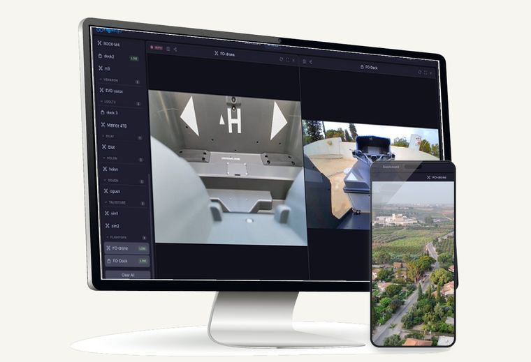 SkyWatch with two selected feeds side by side, shown on a desktop monitor and a phone